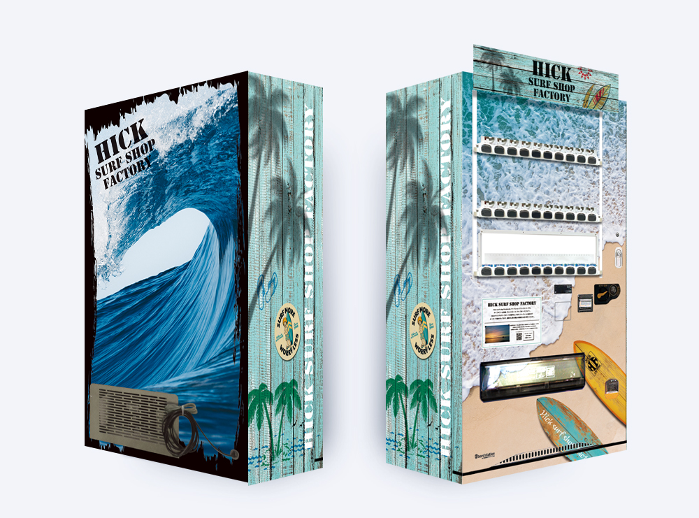 Hick surf shop Factoryに設置された看板型自動販売機ボードステーション