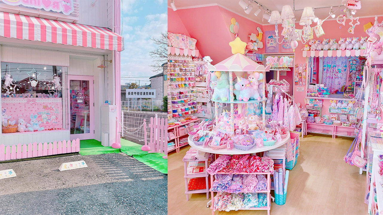 お店外観と店内　ファンシー雑貨が取り揃えてある